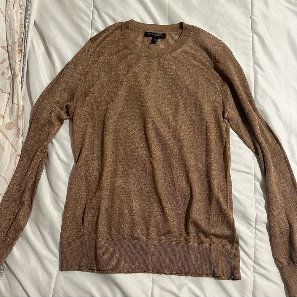 Banana Republic Shimmery Tan Knit Pullover - Picture 2 of 4